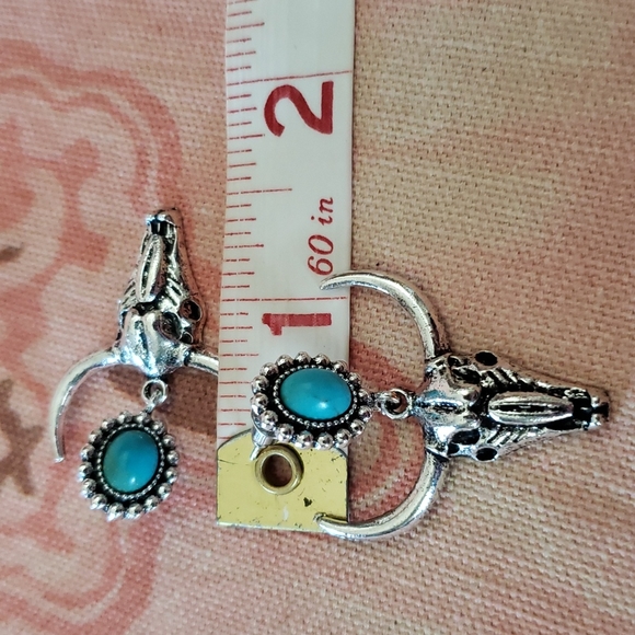 (B) Gypsy Turquoise Bull Earrings Boho Earrings Cowgirl Western Vaqueras - Picture 8 of 9